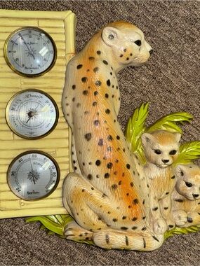 Cheetah Family Weather Plaque with Thermometer, Barometer, Hygrometer